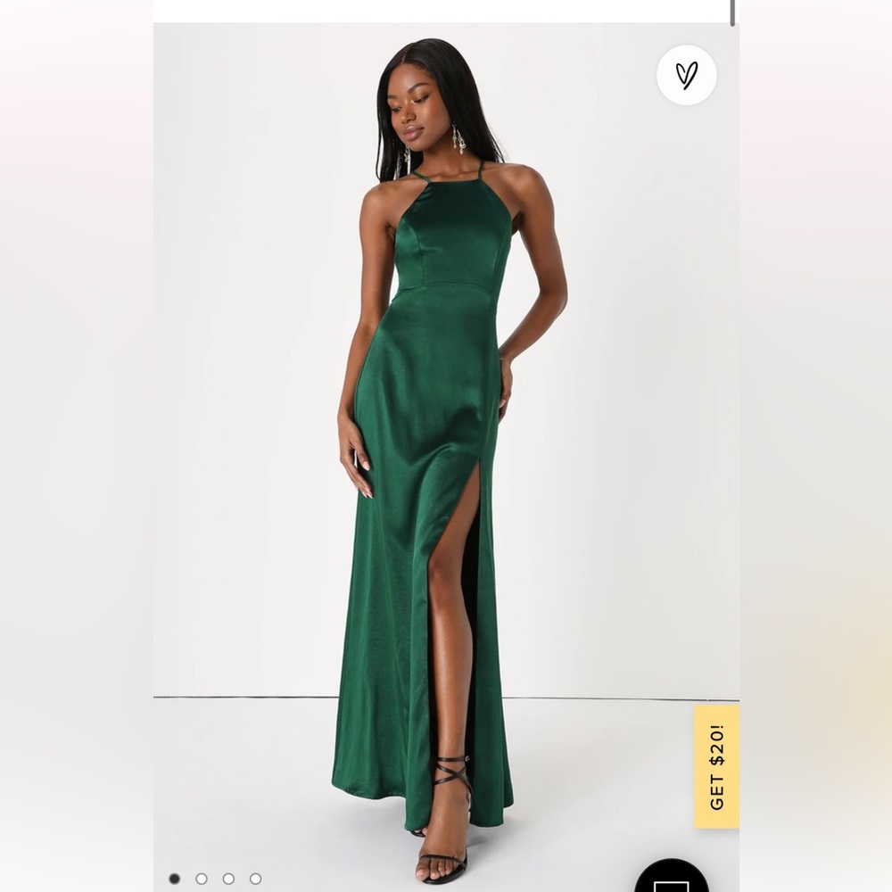 Lulu’s Born to Captivate Forest Green Satin Backless Maxi Dress